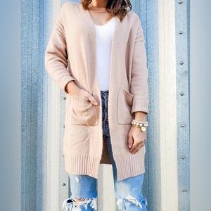 Basic Ribbed Knit Pockets Cardigan Size M in Khaki